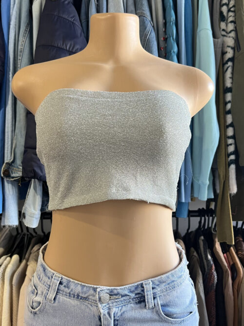 Top strapless de lurex gris