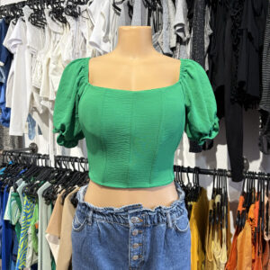 Top corset verde mangas globo