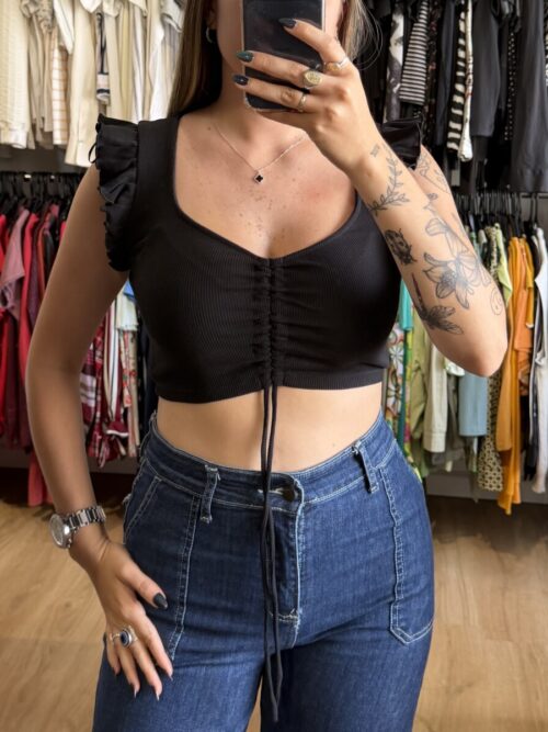 Top Zara negro frunce, nuevo